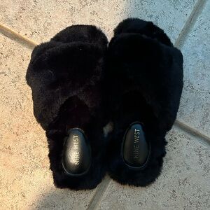 Nine West Criss Cross Fur Slide Slippers